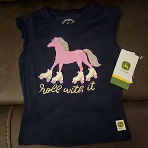 John Deere Kids Navy Tee with Pink Skating Horse